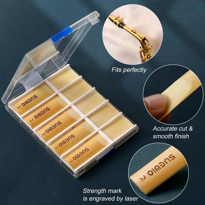 SUEWIO Alto Saxophone Reeds 10 Pack, Strength 2.0, Traditional Alto Sax Reeds with Portable Case, Thinner Reed Tip & Unfiled Cut Design, Reeds for Alto Saxophone Beginners & Students - Image 4
